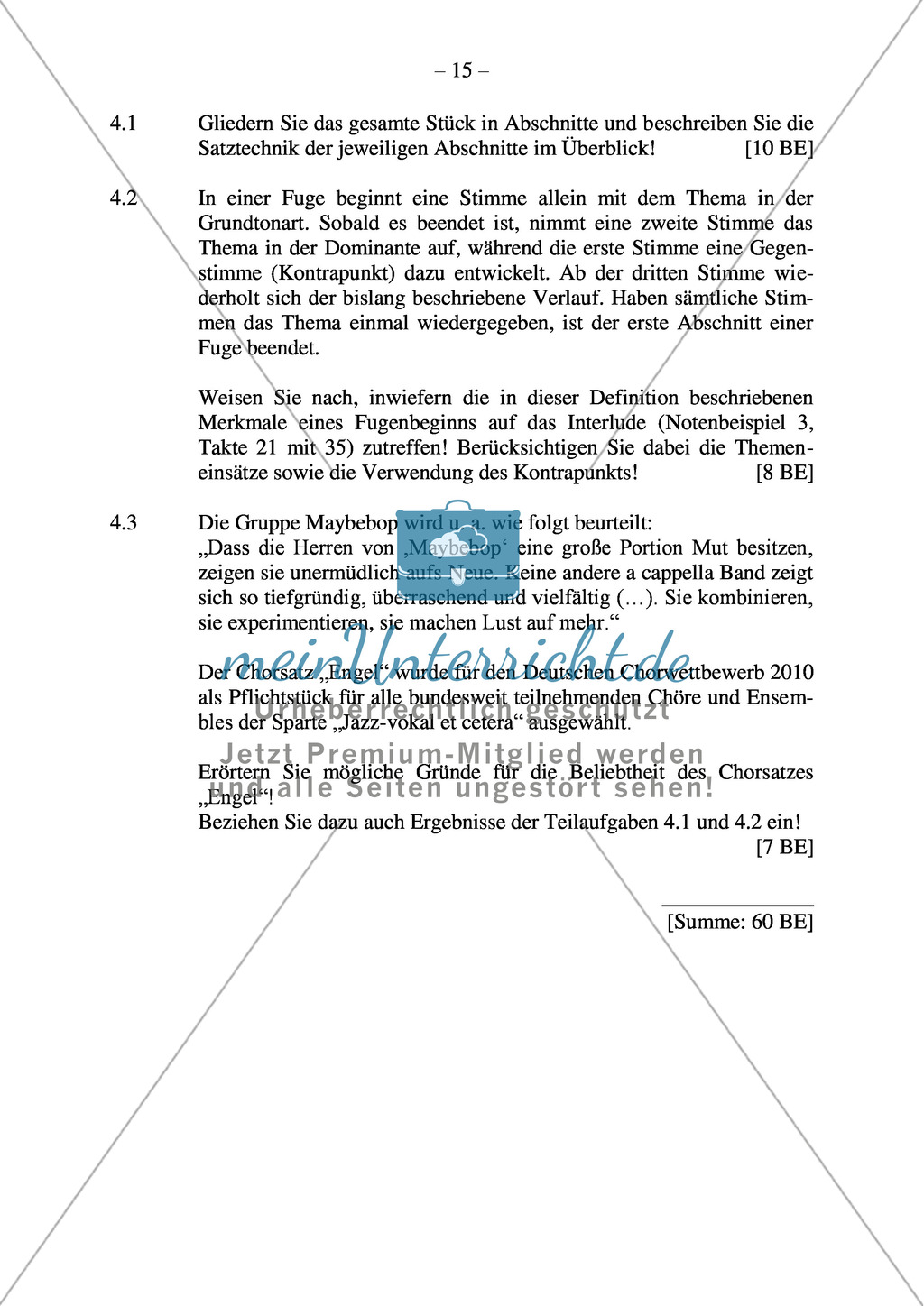 Abituraufgaben Bayern 2011: Analyse von barocken Kompositionsprinzipien anhand von J.S. Bachs Weihnachtsoratorium und dem Chorsatz