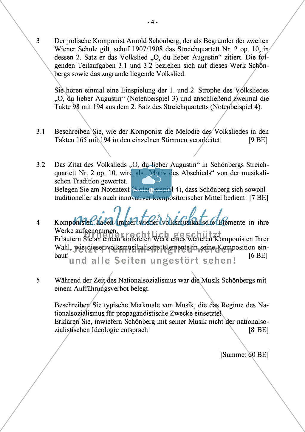 Abituraufgaben Bayern 2013: Vergleichende Analyse des Volkslieds in Wiener Klassik und Neuer Musik anhand von W.A. Mozart (1791) und A. Schönberg (1908). Mit Textauszügen und Harmonisierungsaufgabe. Preview 3