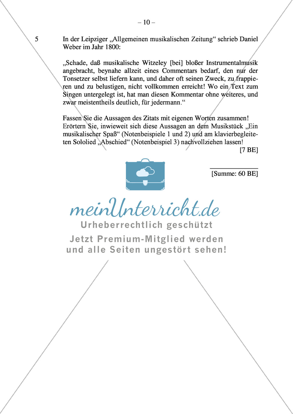 Abituraufgaben Bayern 2012: Vergleich des musikal. Ausdrucks in Wiener Klassik und Romantik, Analyse unterschiedlicher Vertonungen des