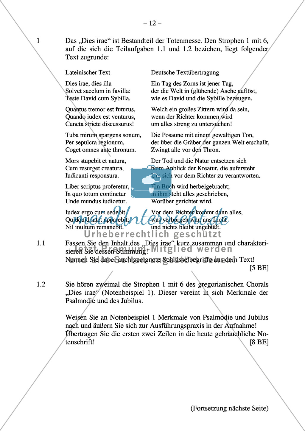 Abituraufgaben Bayern 2012: Vergleich des musikal. Ausdrucks in Wiener Klassik und Romantik, Analyse unterschiedlicher Vertonungen des