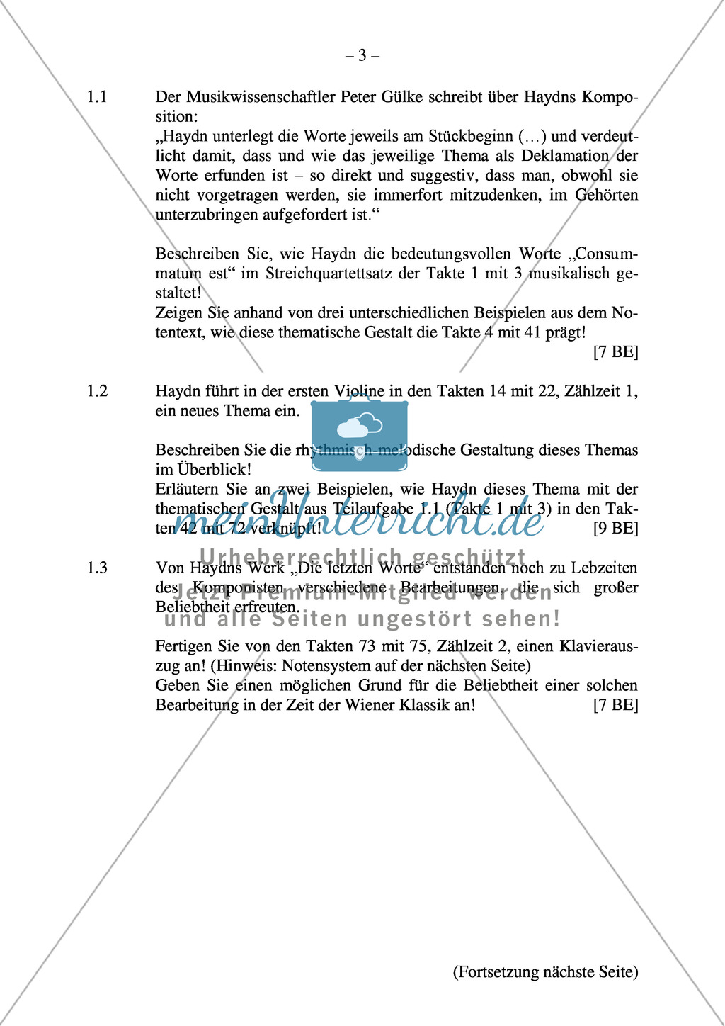 Abituraufgaben Bayern 2012: Vergleich des musikal. Ausdrucks in Wiener Klassik und Romantik, Analyse unterschiedlicher Vertonungen des