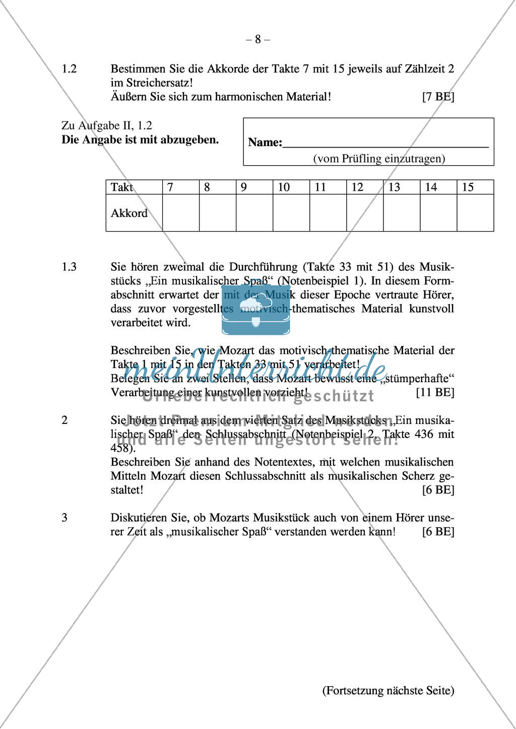 Abituraufgaben Bayern 2012: Vergleichende Analyse des musikalischen Ausdrucks in Wiener Klassik und Romantik anhand von Werken von Mozart und Wolf. Mit harmonischer Analyseaufgabe und Textauszügen. Preview 2