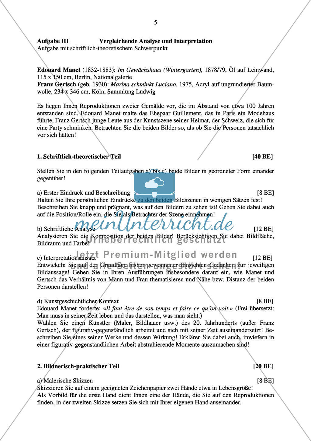 Abituraufgaben Bayern 2011: Anleitung zum Bau einer dreidimensionalen Modellskizze, Zeichnen verschiedener Gesamtmodelle mit schriftlichen Aufgaben; Beschreibung und Analyse von Picassos
