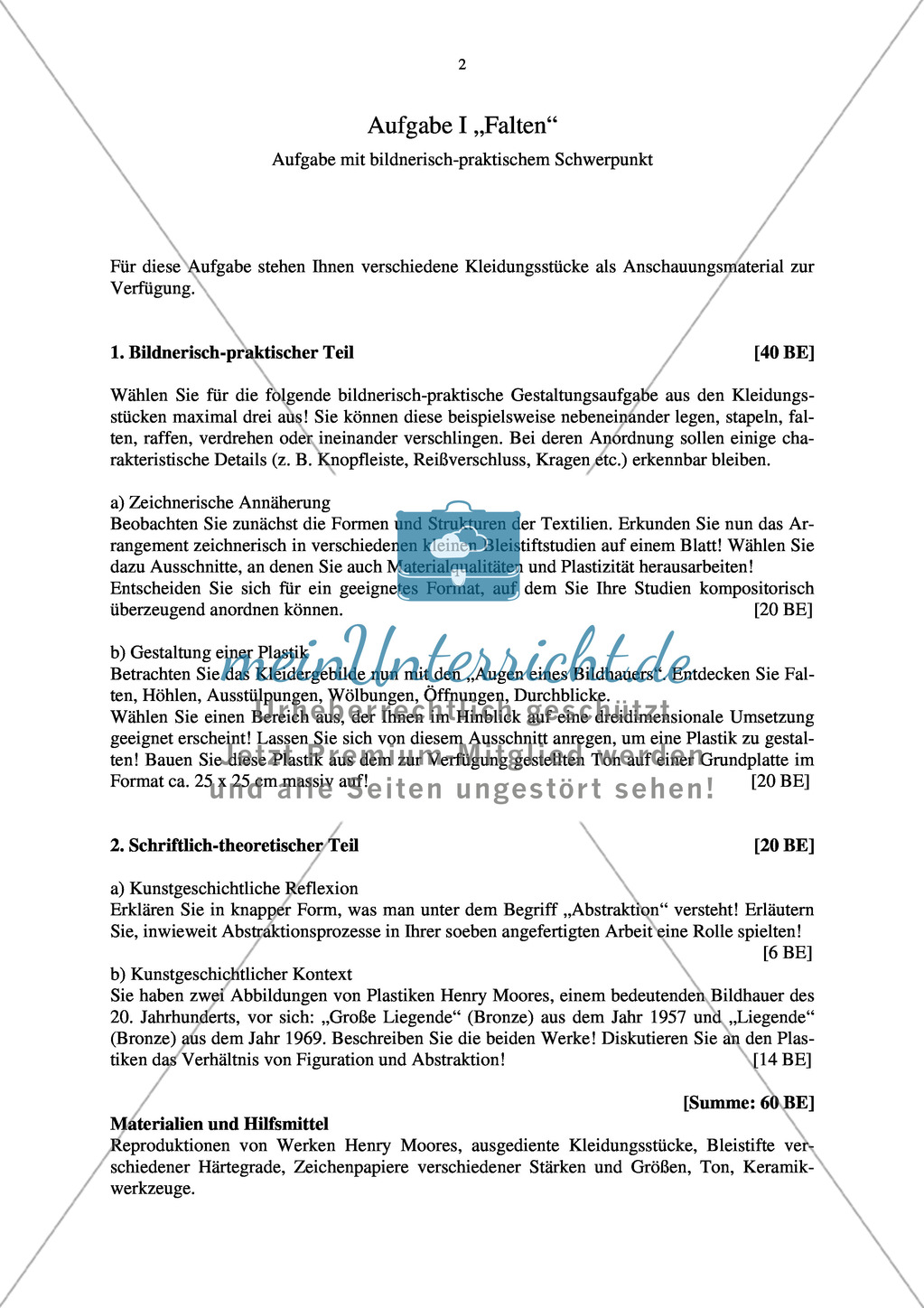 Abituraufgaben Bayern 2012: Erstellen von Zeichnungen zu Textilstrukturen, Gestaltung einer Plastik sowie Beschreibung und Erläuterung des Begriffes