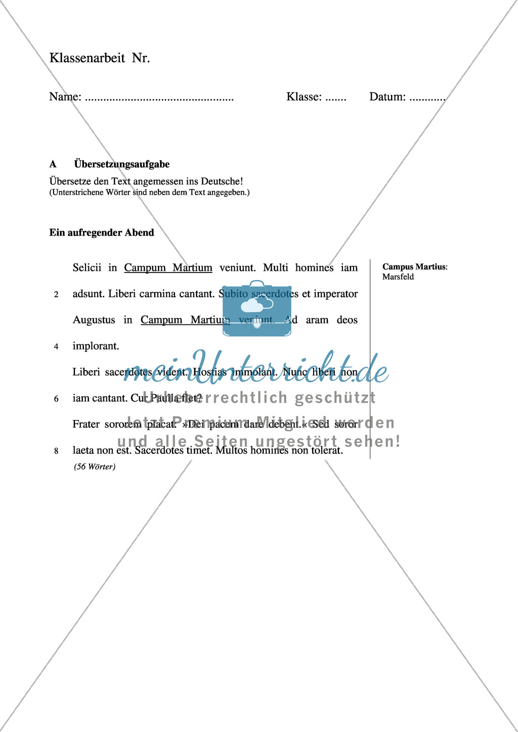 Klausurvorlage: Übersetzung zum Thema