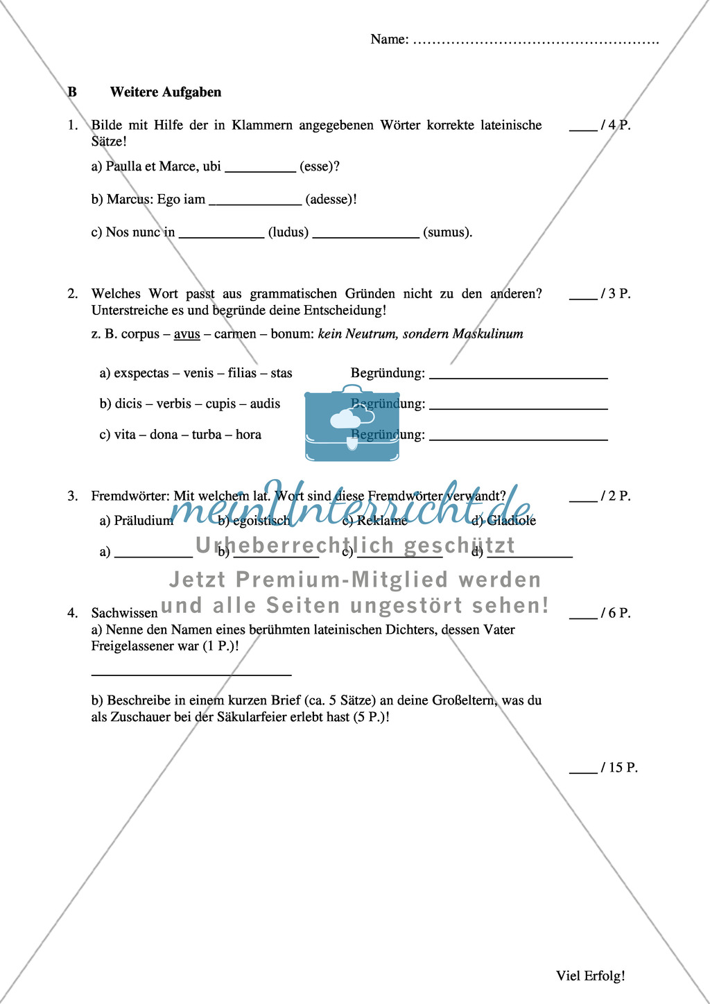 Klausurvorlage: Übersetzung zum Thema