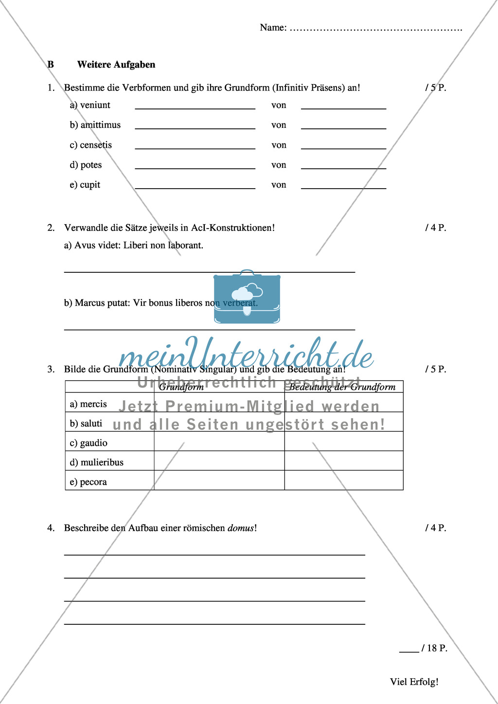 Klausurvorlage: Übersetzung zum Thema