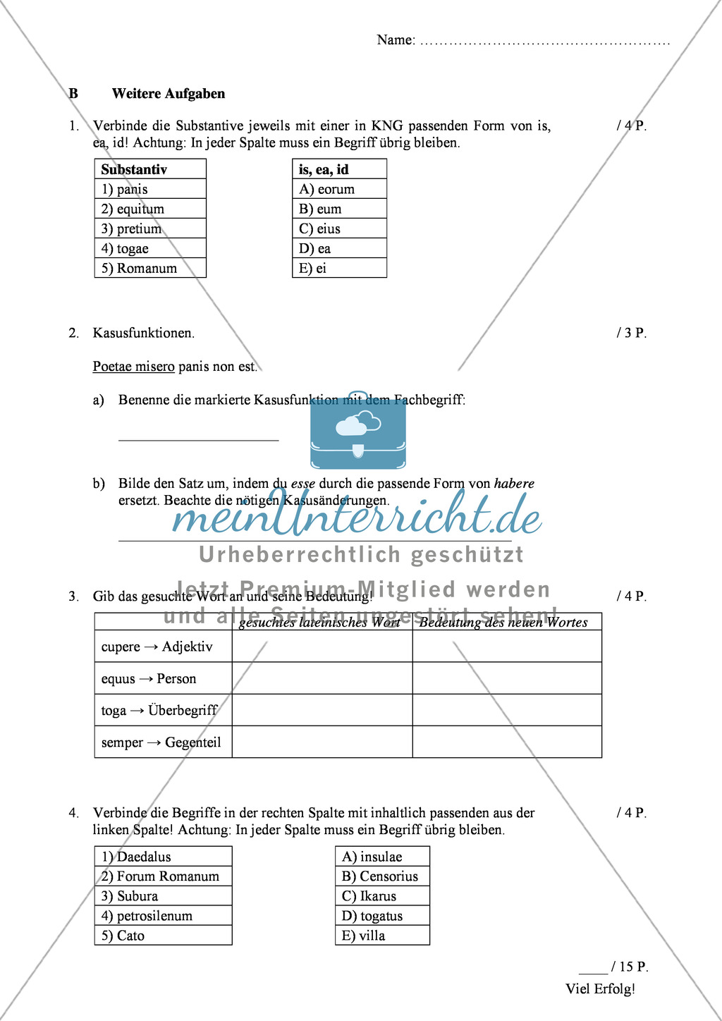 Klausurvorlage: Übersetzung zum Thema