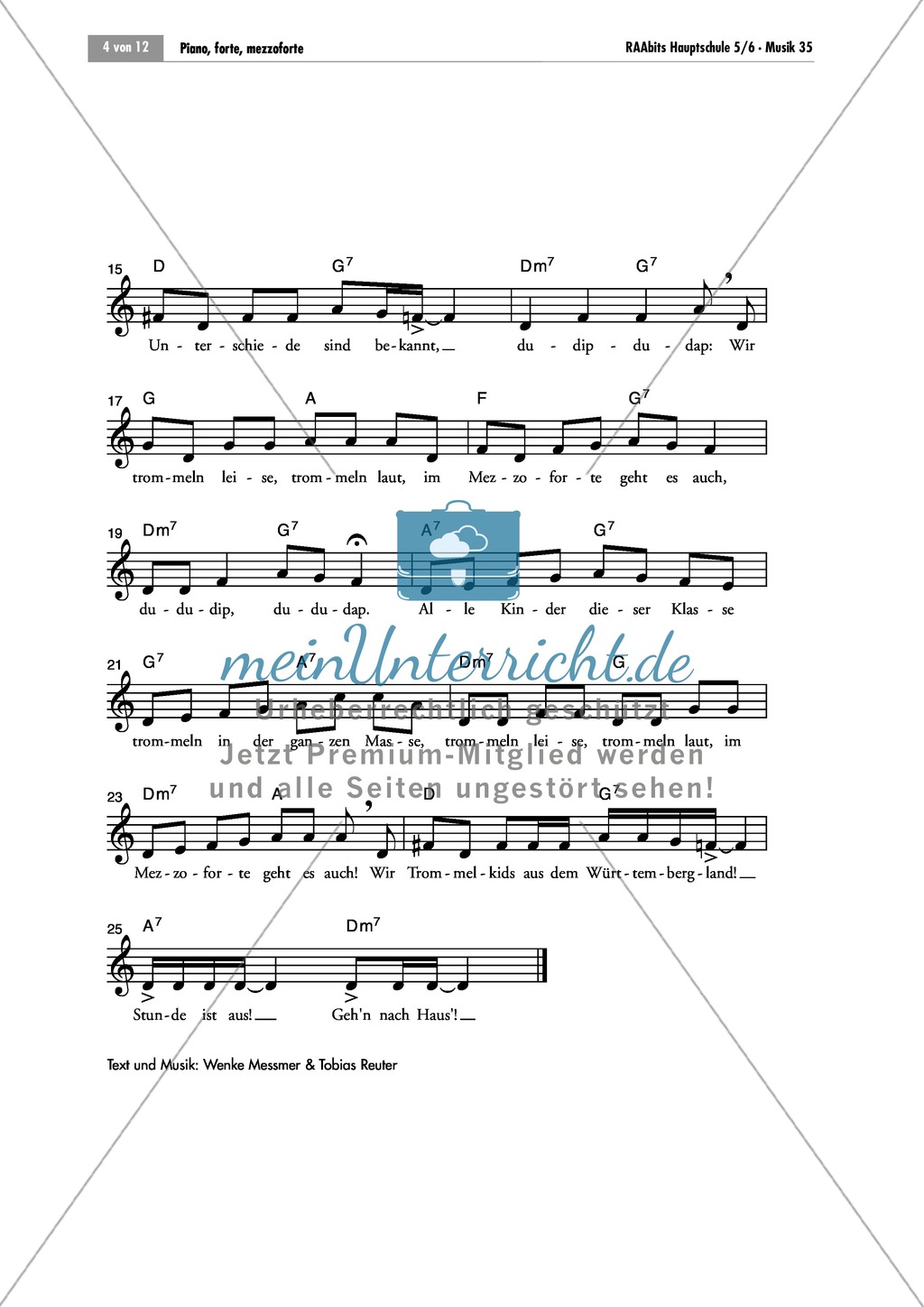 Einführung in die Lautstärkegrade der Musik am Beispiel des Songs