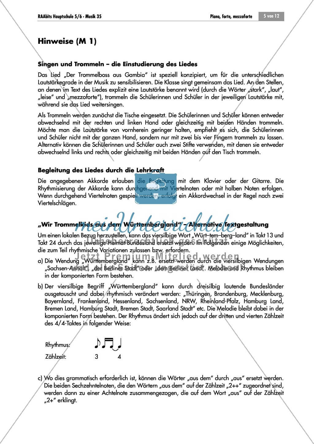Einführung in die Lautstärkegrade der Musik am Beispiel des Songs