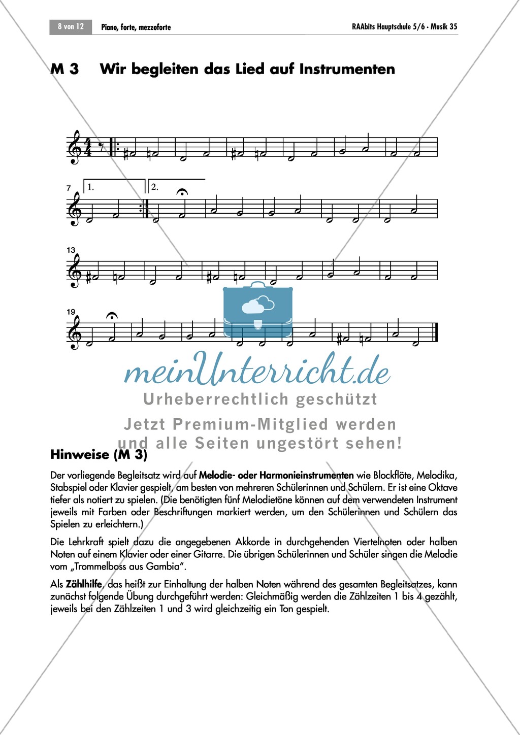 Einführung in die Lautstärkegrade der Musik am Beispiel des Songs