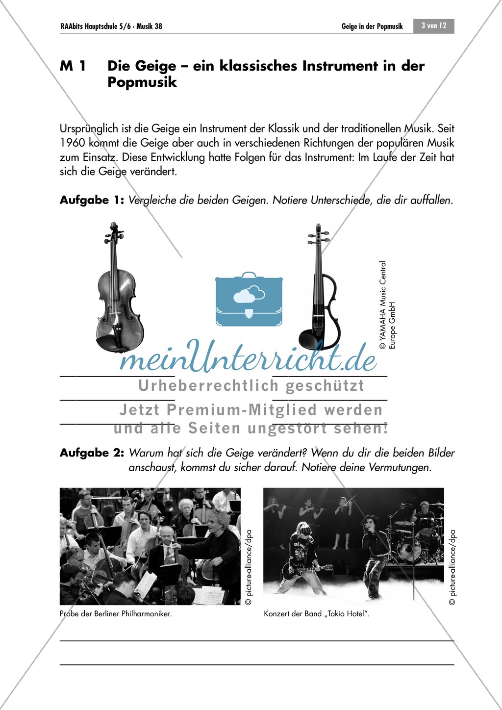 Einsatz und Wirkung der Geige in Klassik und Popmusik. Mit Arbeitsblatt und didaktischen Erläuterungen. Preview 1