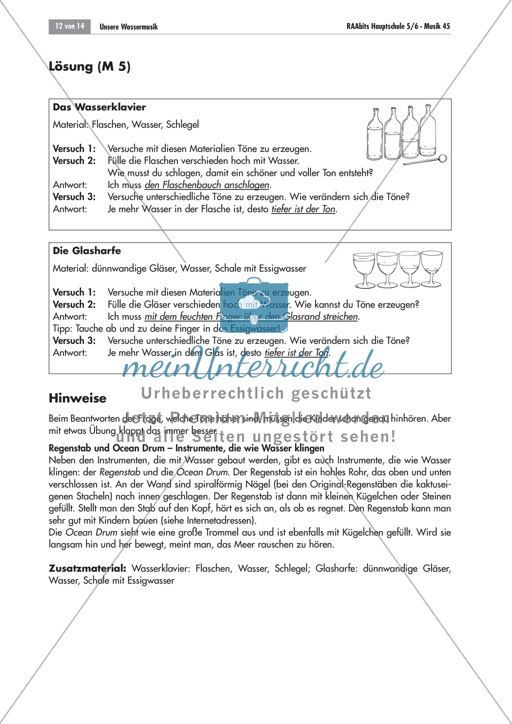 Alltagsgeräusche in der Musik: Wasser als Klangerzeuger. Mit Bauanleitung für Wasserinstrumente und didaktischen Erläuterungen. Preview 5