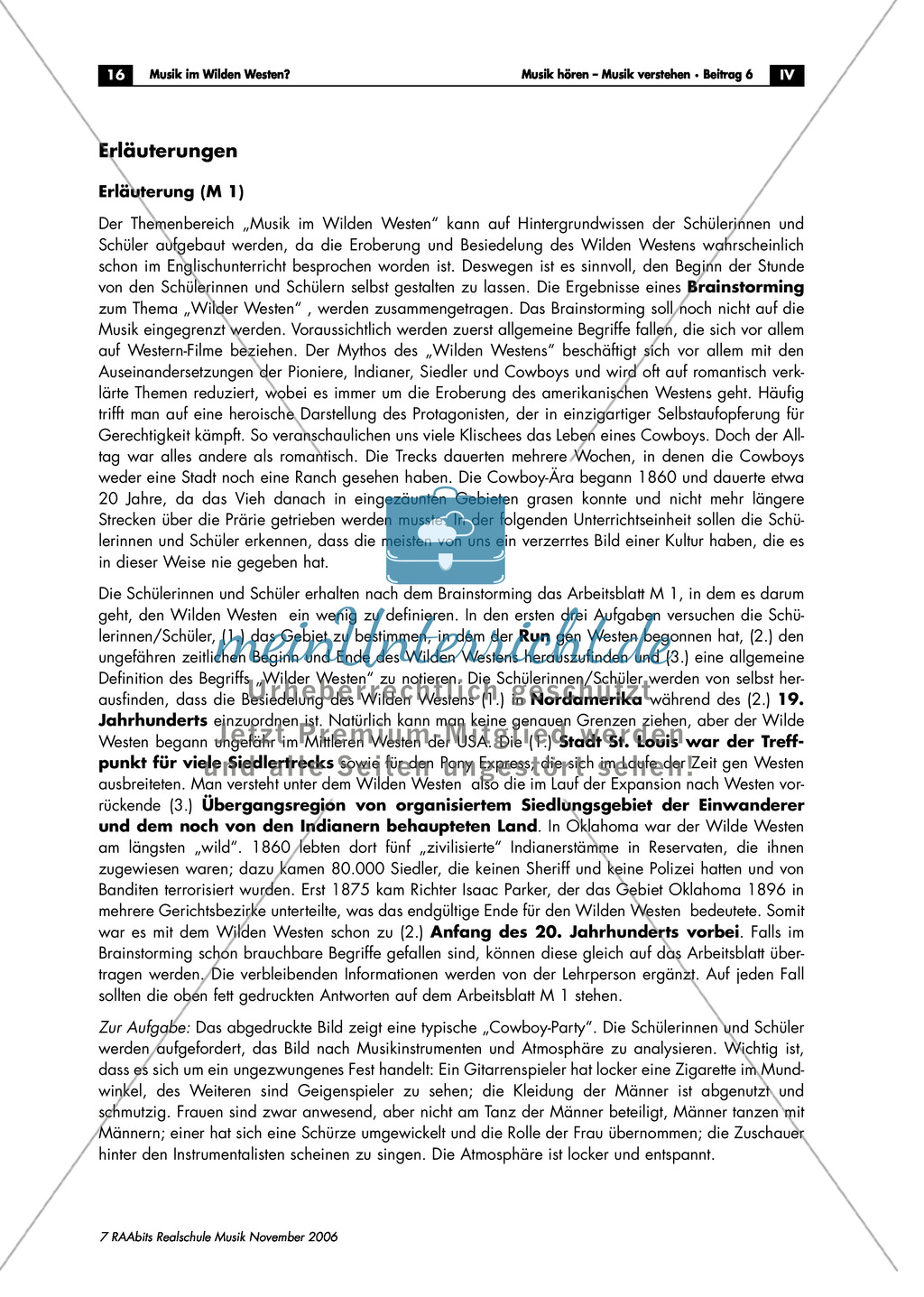 Annäherung an die Musik des Wilden Westens anhand einer Cowboy Geschichte und einer freien Komposition. Mit Foto und didaktischen Erläuterungen. Preview 4