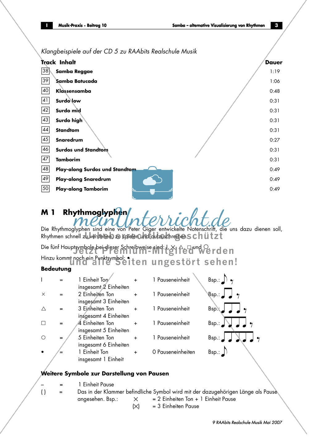 Einführung in eine alternative Rhythmusschrift am Beispiel einer Klassensamba. Mit Arbeitsblatt und didaktischen Erläuterungen. Preview 1