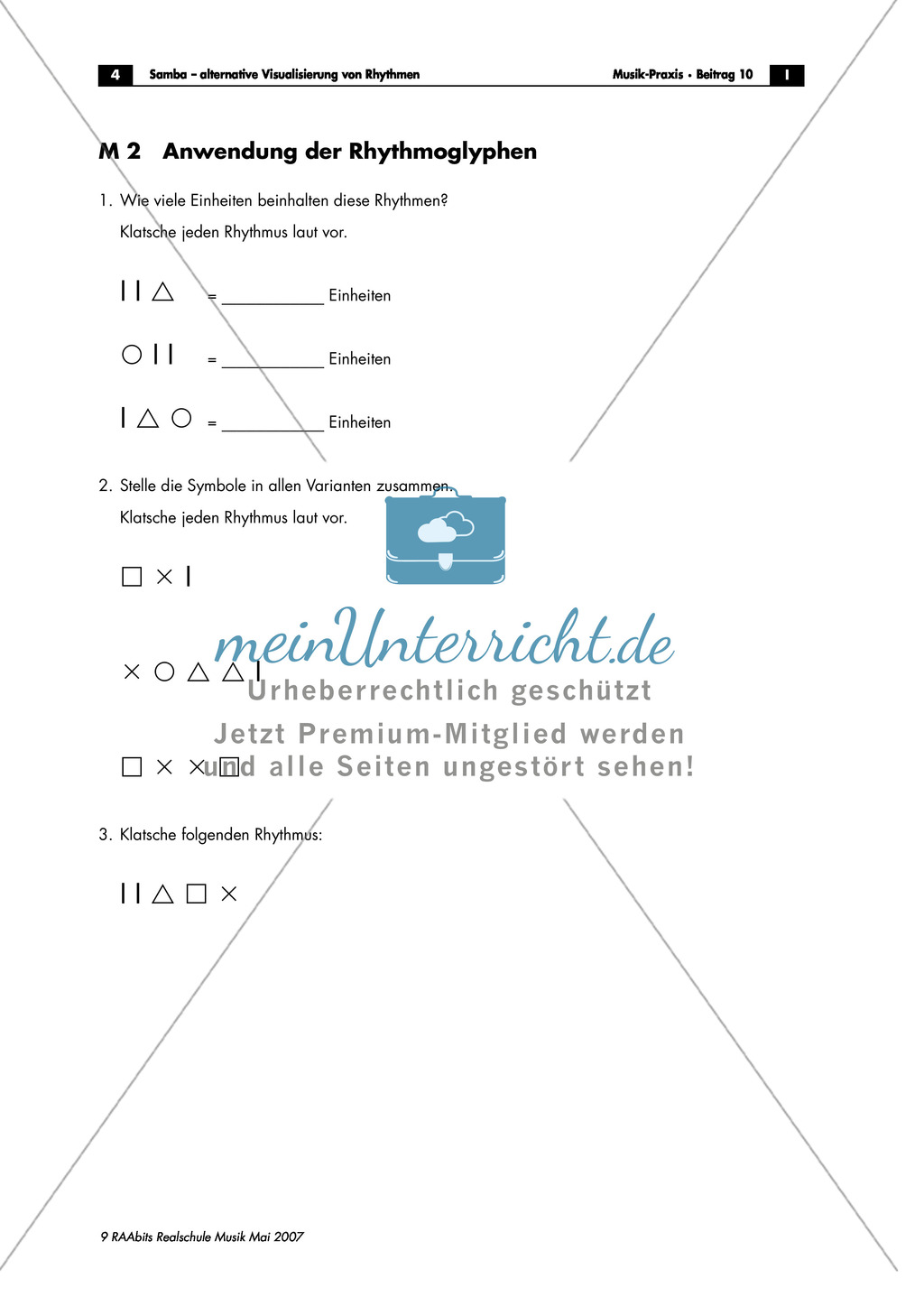 Einführung in eine alternative Rhythmusschrift am Beispiel einer Klassensamba. Mit Arbeitsblatt und didaktischen Erläuterungen. Preview 2