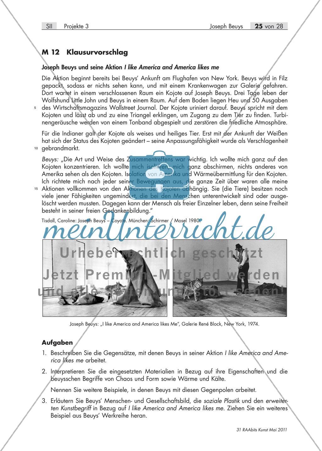 Klausurvorschlag: Joseph Beuys und seine Aktion I like America and America likes me Preview 1