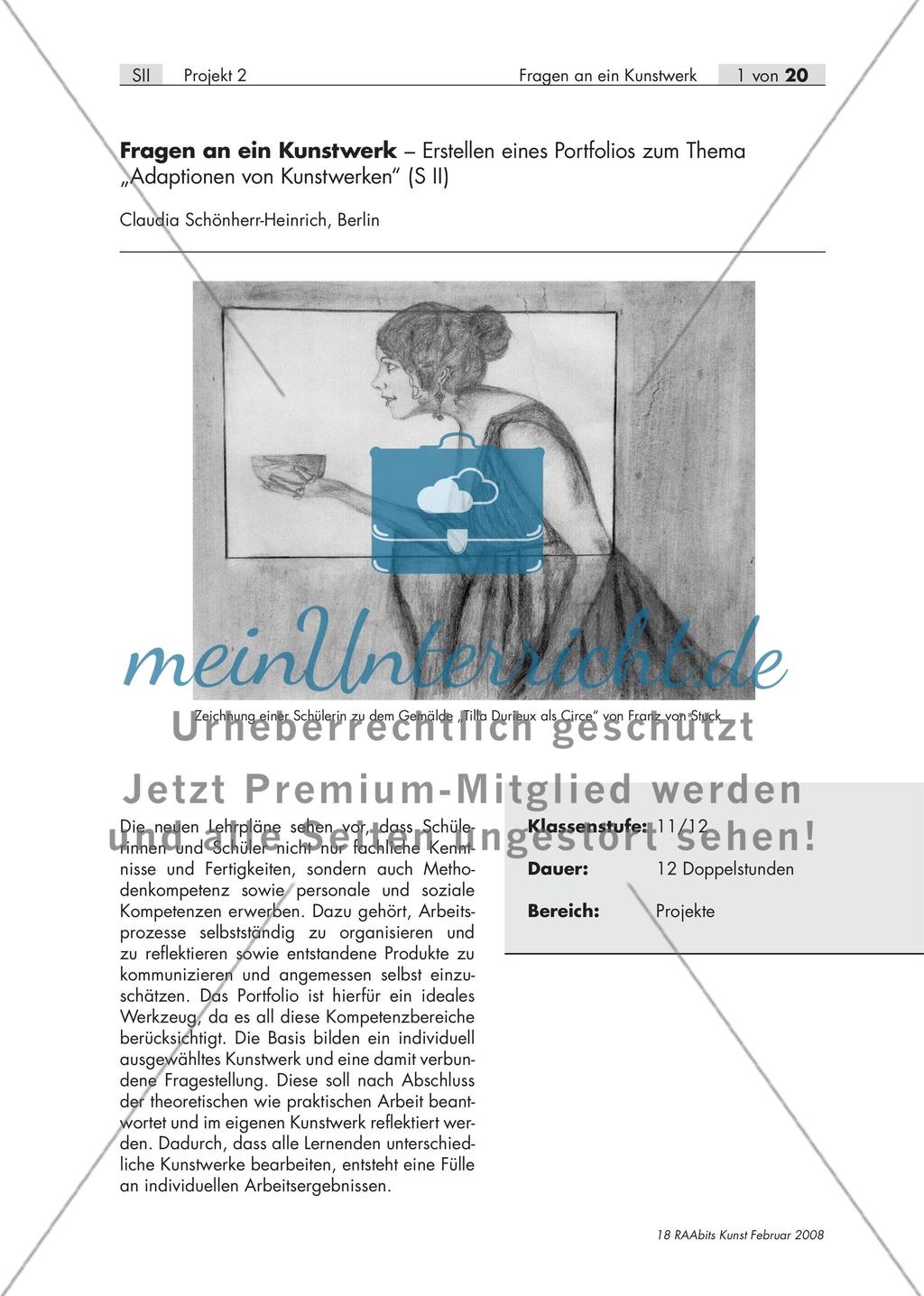 Fragen an ein Kunstwerk – Erstellen eines Portfolios zum Thema „Adaptionen von Kunstwerken“ (S II) Preview 1