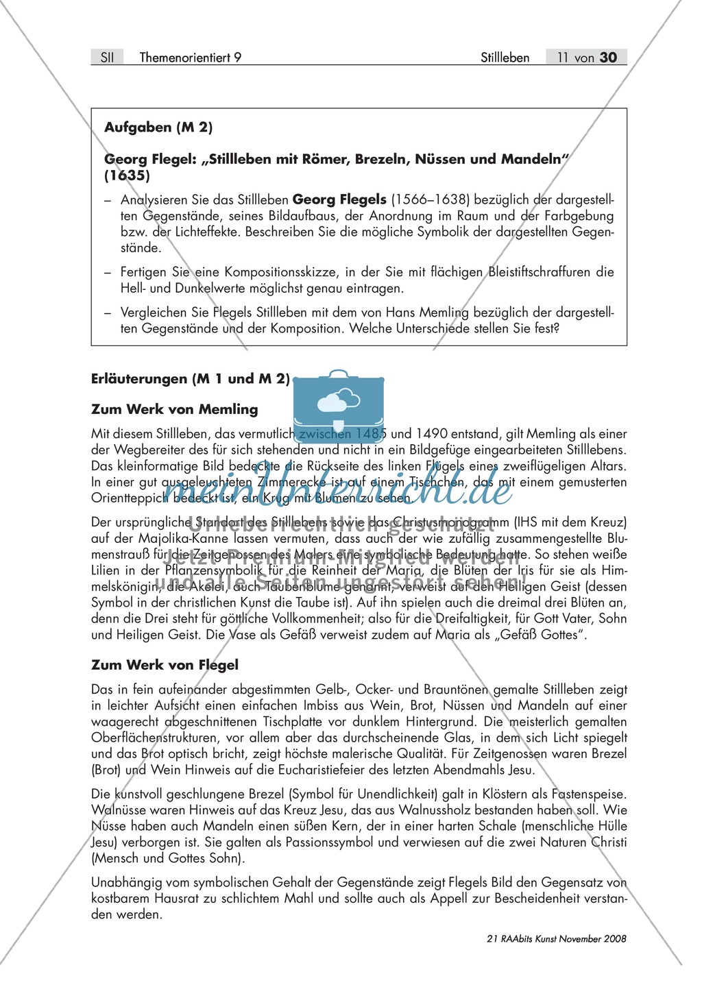 Bildbetrachtung und Kompositionsskizze nach einem Stillleben von Hans Memlingund Vergleich mit Stillleben von Georg Flegel Preview 2
