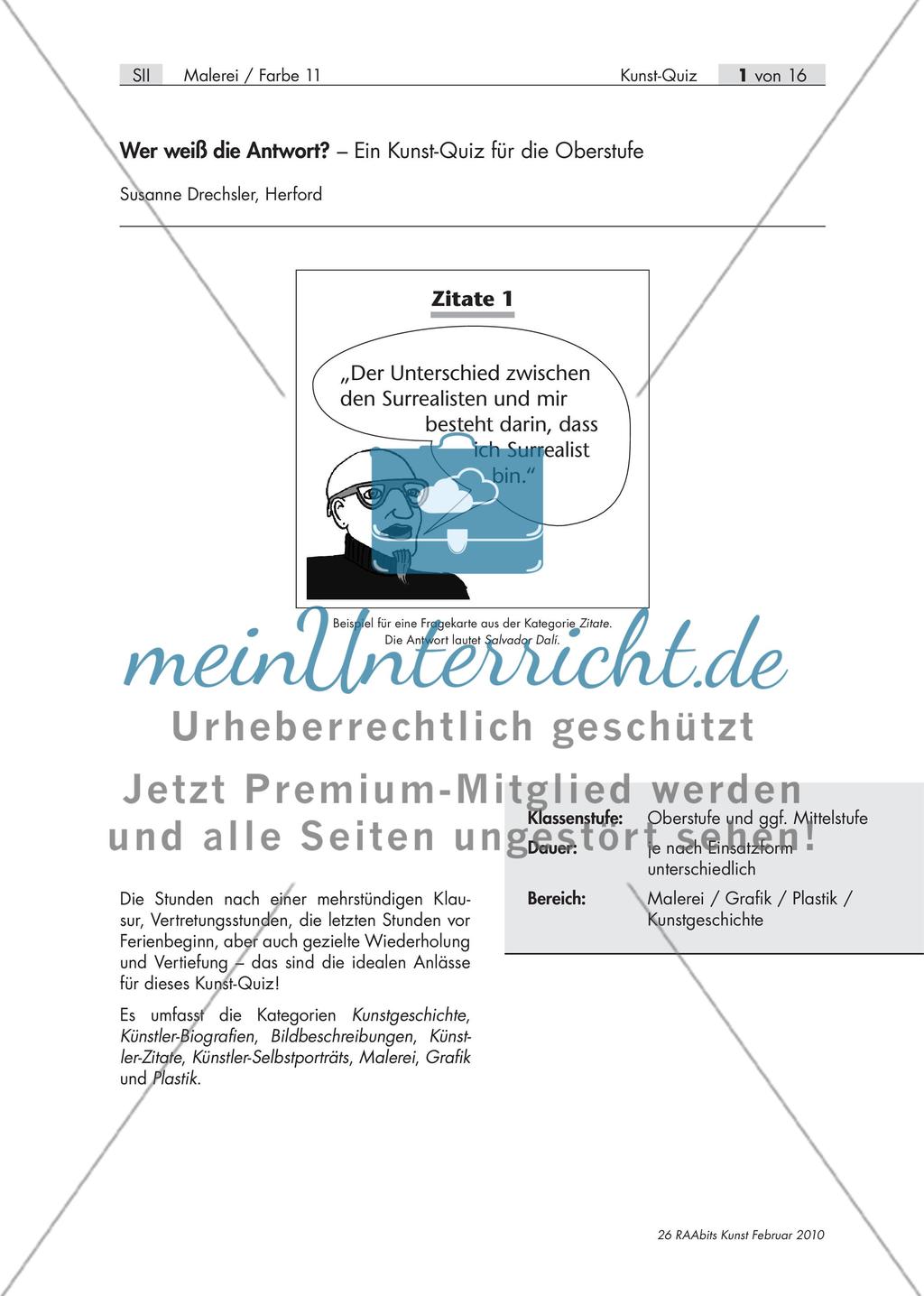 Wer weiß die Antwort? – Ein Kunst-Quiz für die Oberstufe Preview 1
