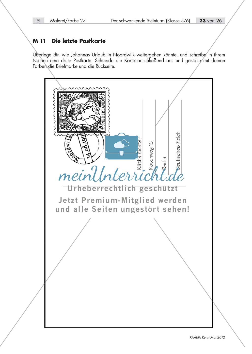 Unterrichtseinheit zum Thema Malerei und Farbe: Gestaltung einer Postkarte als Abschluss der Unterrichtsreihe. Preview 1