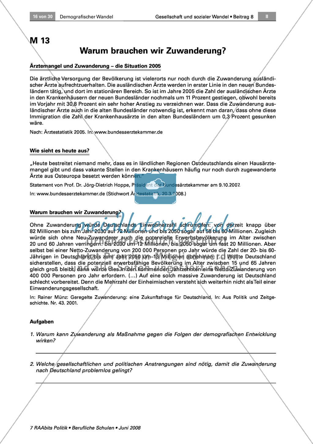 Was können wir zur Bekämpfung des demografischen Wandels tun? Arbeitsmaterial mit Erläuterungen Preview 1