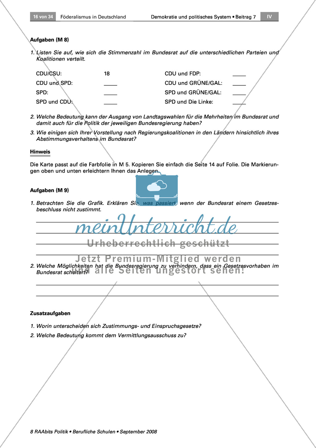 Wie die Länder Gesetze mitbestimmen oder blockieren können: Arbeitsmaterial mit Erläuterungen Preview 3