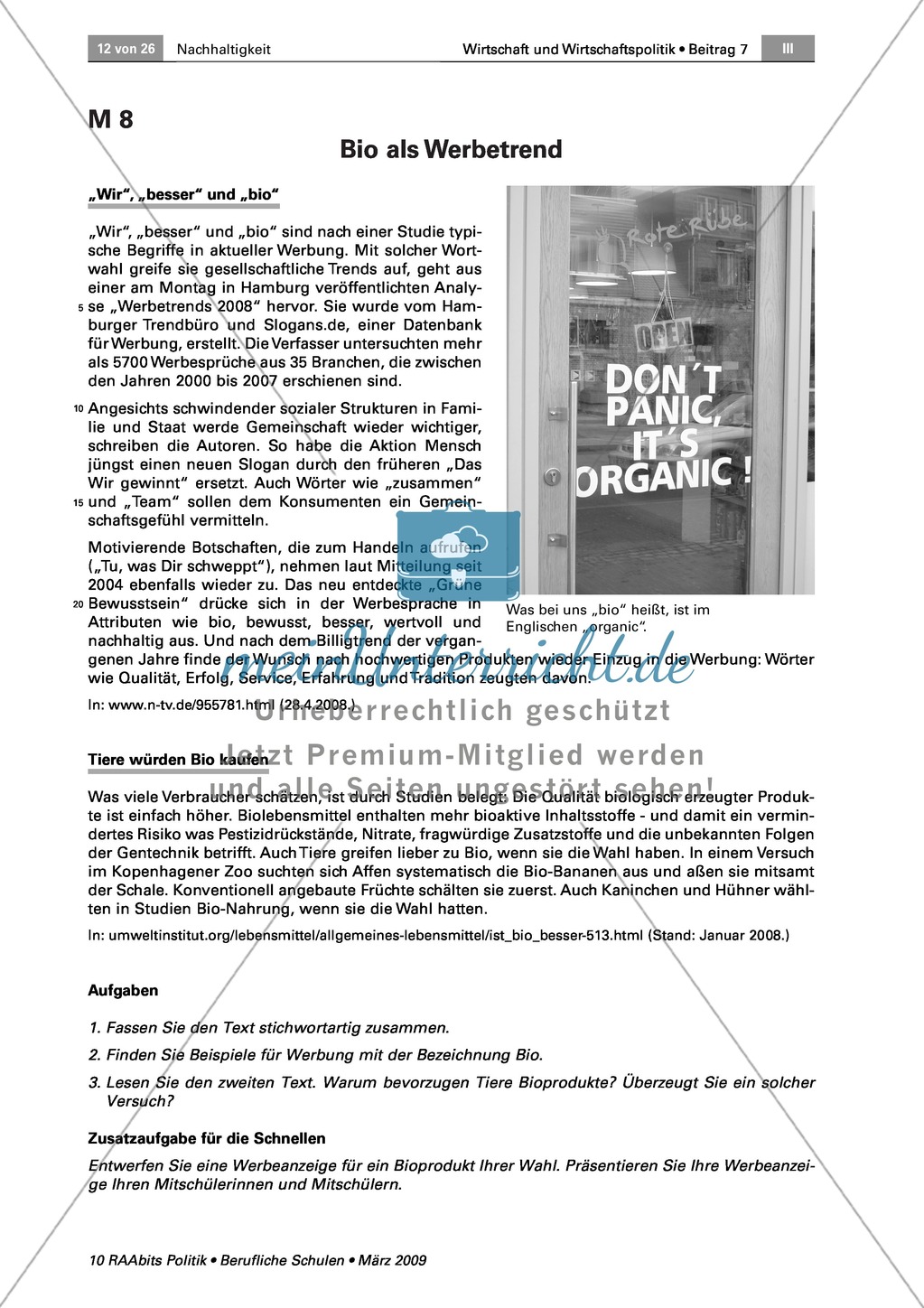 Besser Bio oder besser billig? Die Nachfrage nach Bioprodukten: Arbeitsmaterial mit Erläuterungen Preview 1