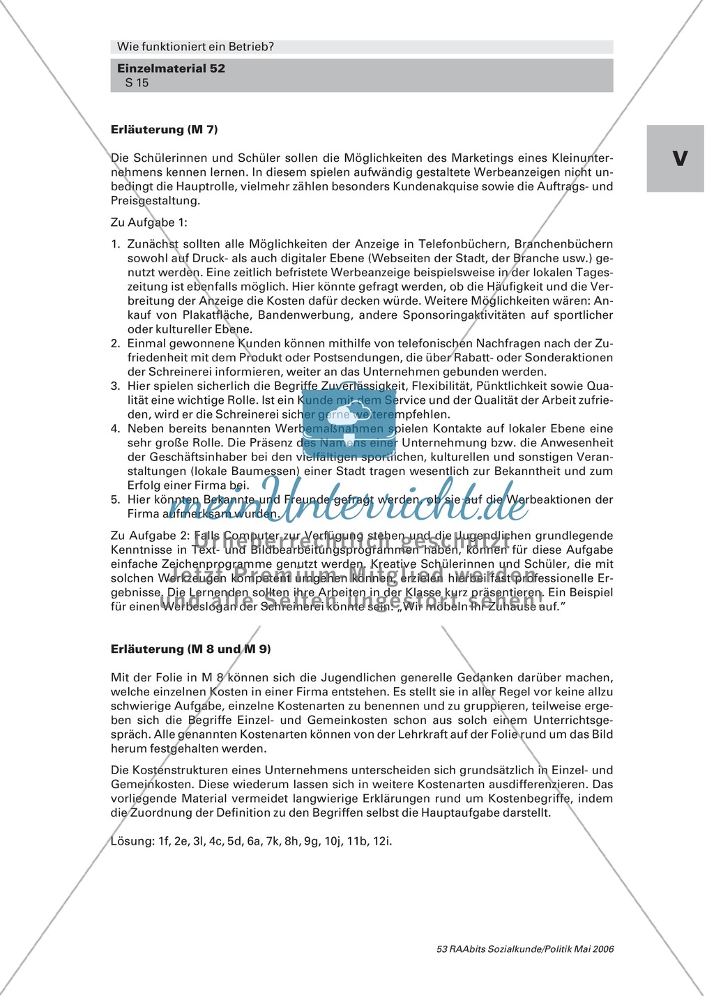 Kosten und Einnahmen: Typen von Betriebskosten und Preisbildung. Arbeitsmaterial mit Erläuterungen Preview 1