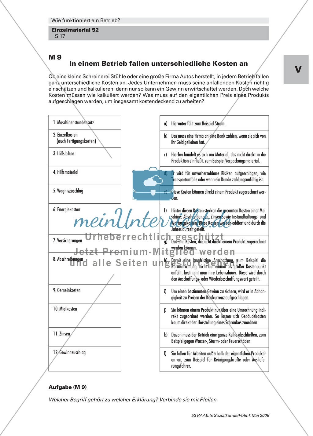 Kosten und Einnahmen: Typen von Betriebskosten und Preisbildung. Arbeitsmaterial mit Erläuterungen Preview 3