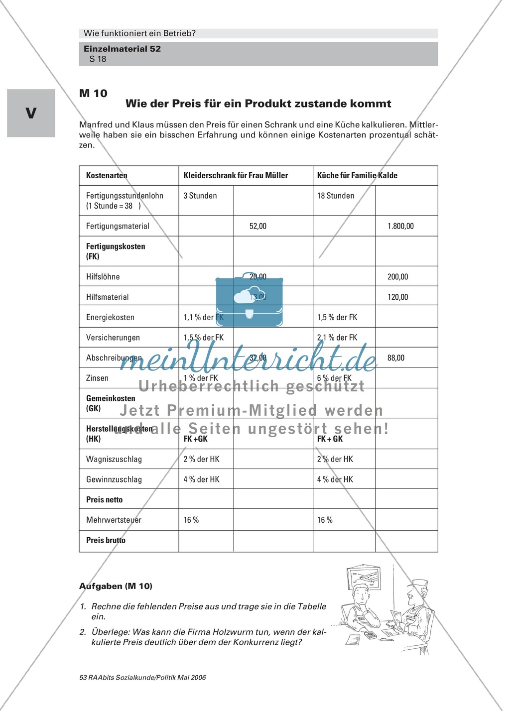 Kosten und Einnahmen: Typen von Betriebskosten und Preisbildung. Arbeitsmaterial mit Erläuterungen Preview 4