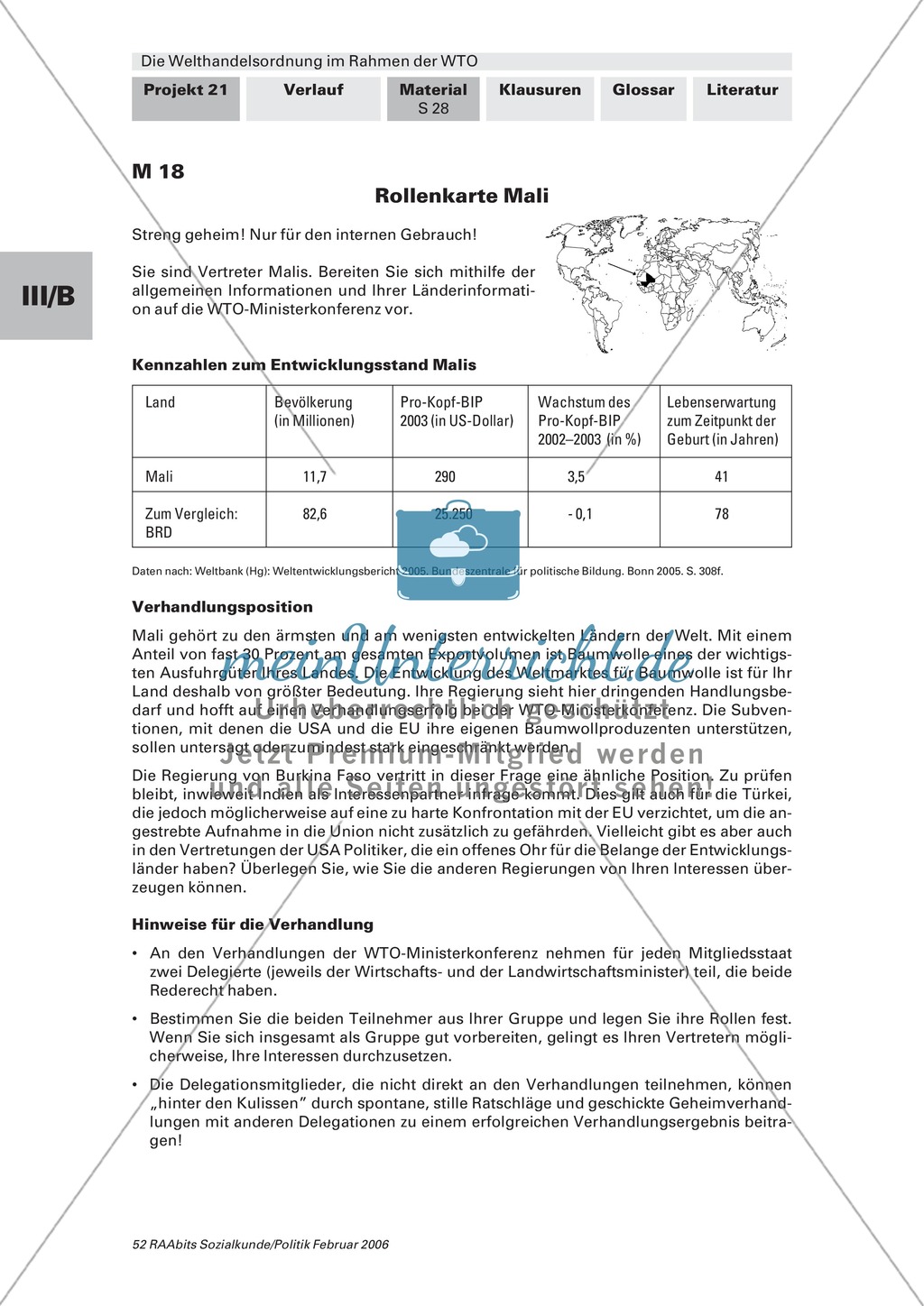Simulation einer WTO-Ministerkonferenz: Konfliktfeld Baumwollhandel. Arbeitsmaterial mit Erläuterungen Preview 10