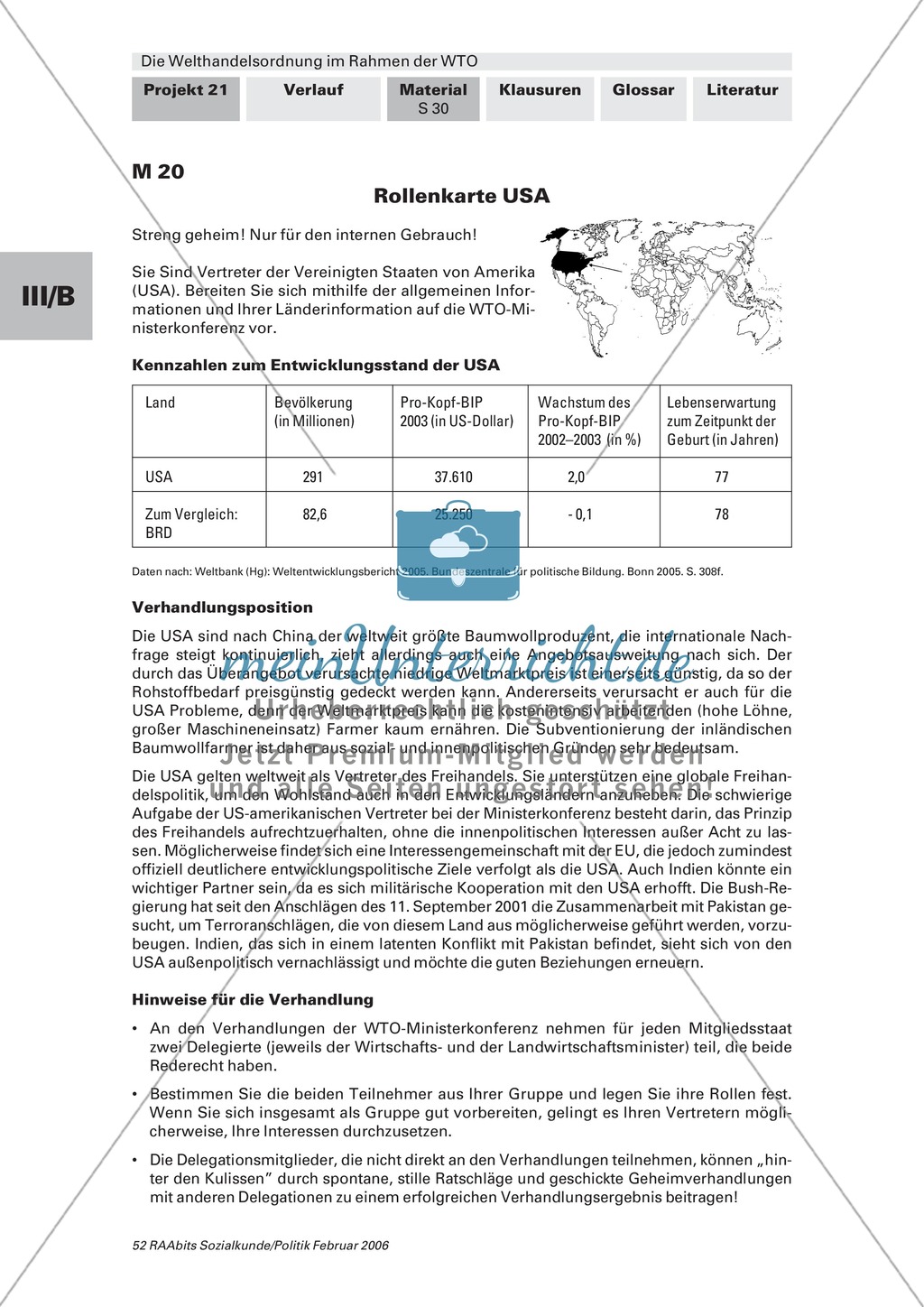 Simulation einer WTO-Ministerkonferenz: Konfliktfeld Baumwollhandel. Arbeitsmaterial mit Erläuterungen Preview 12