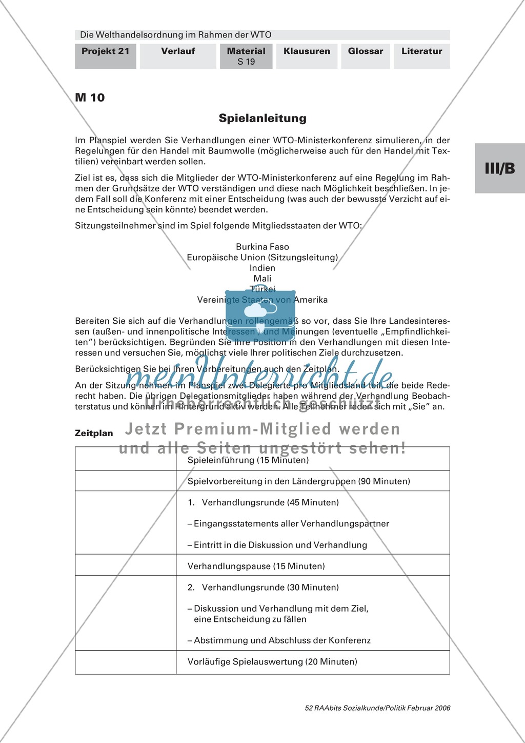 Simulation einer WTO-Ministerkonferenz: Konfliktfeld Baumwollhandel. Arbeitsmaterial mit Erläuterungen Preview 1