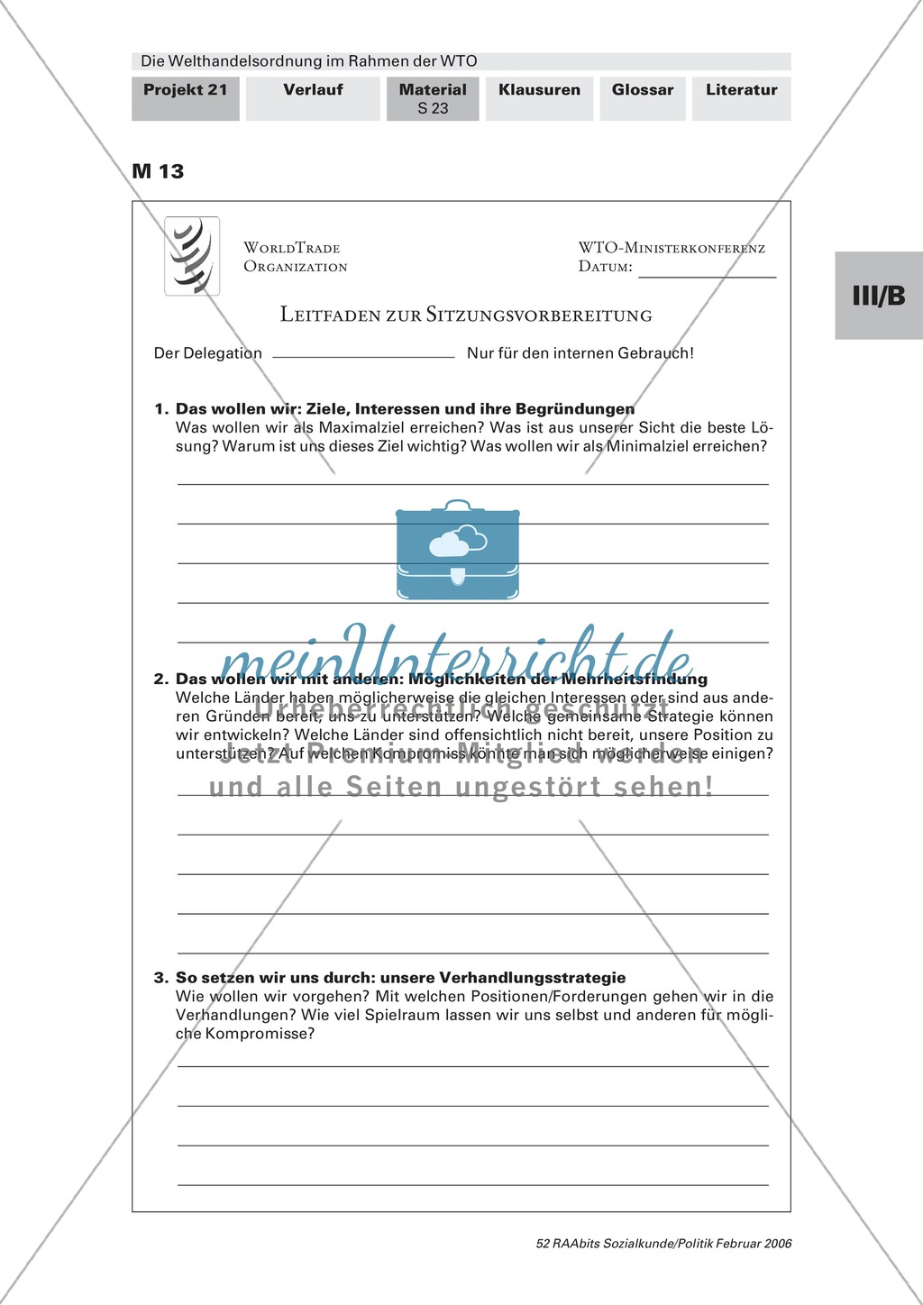 Simulation einer WTO-Ministerkonferenz: Konfliktfeld Baumwollhandel. Arbeitsmaterial mit Erläuterungen Preview 5