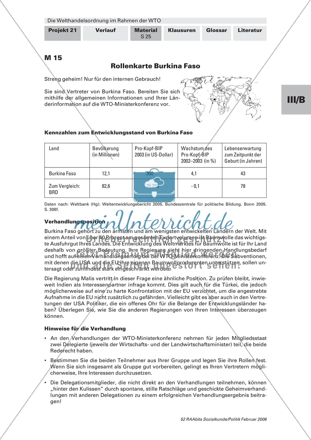 Simulation einer WTO-Ministerkonferenz: Konfliktfeld Baumwollhandel. Arbeitsmaterial mit Erläuterungen Preview 7