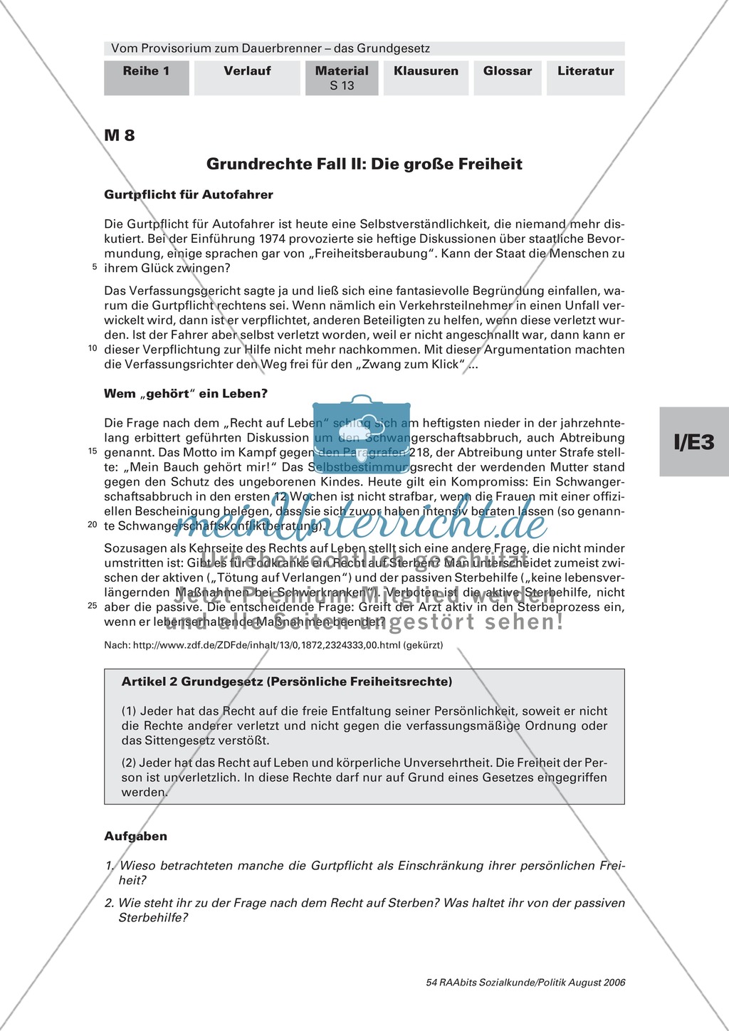 Fallstudien zu den Grundrechten: Freiheitsrechte. Arbeitsmaterial mit Erläuterungen Preview 3