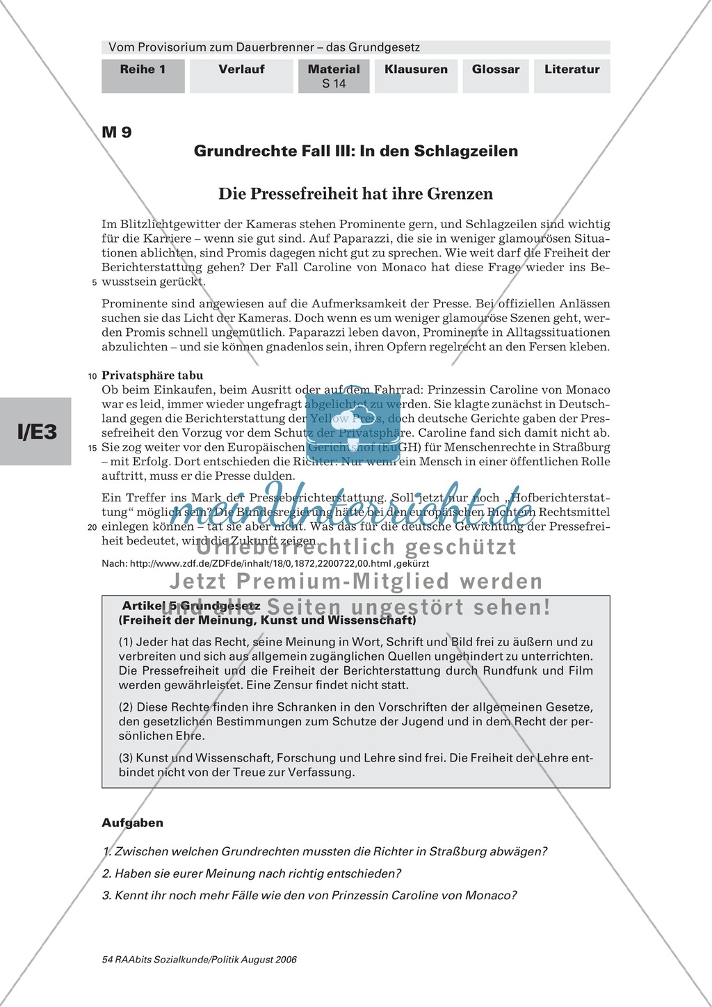 Fallstudien zu den Grundrechten: Freiheitsrechte. Arbeitsmaterial mit Erläuterungen Preview 4