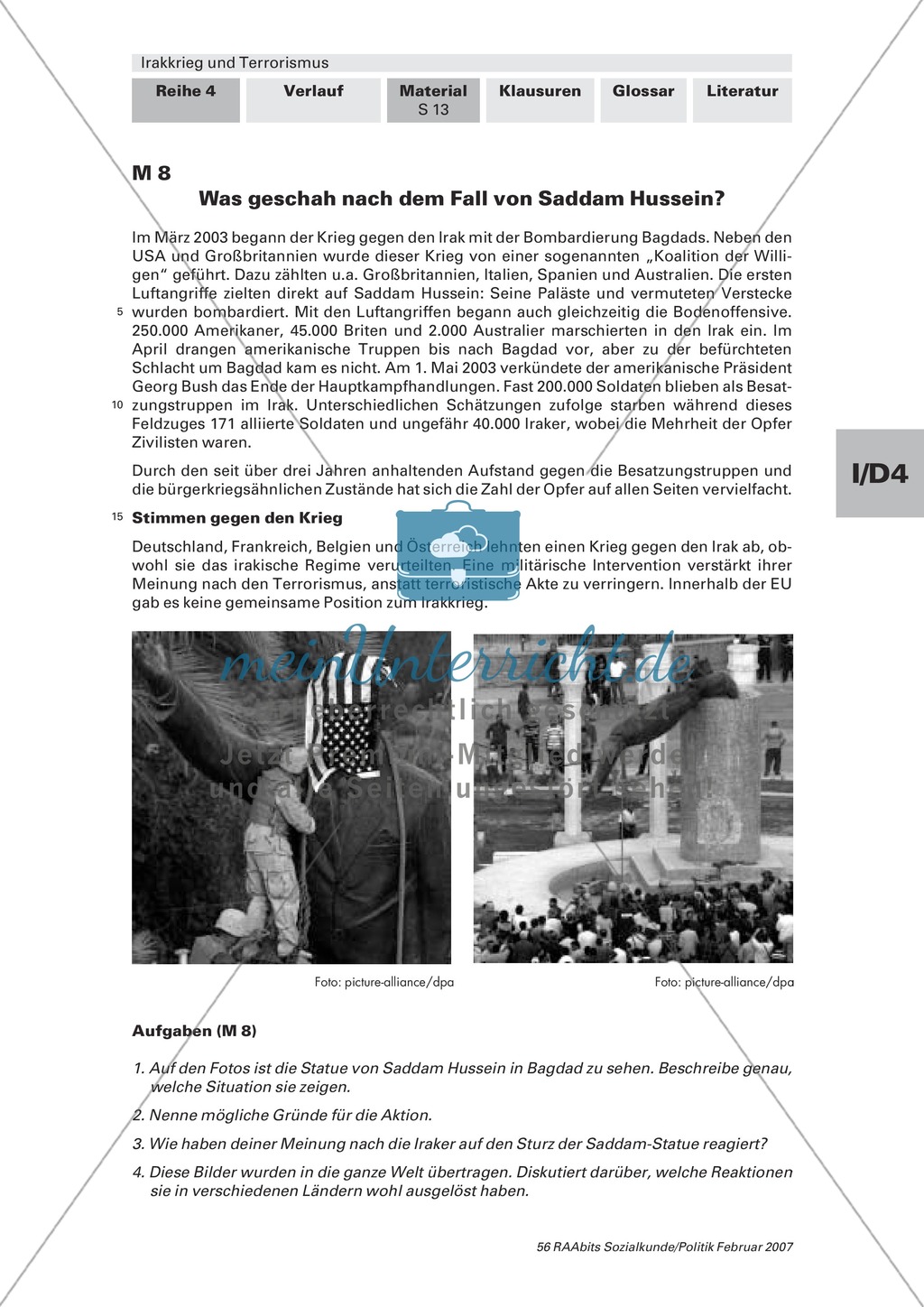 Irakkrieg: Wie sieht der Alltag im Land aus? Arbeitsmaterial mit Erläuterungen Preview 1