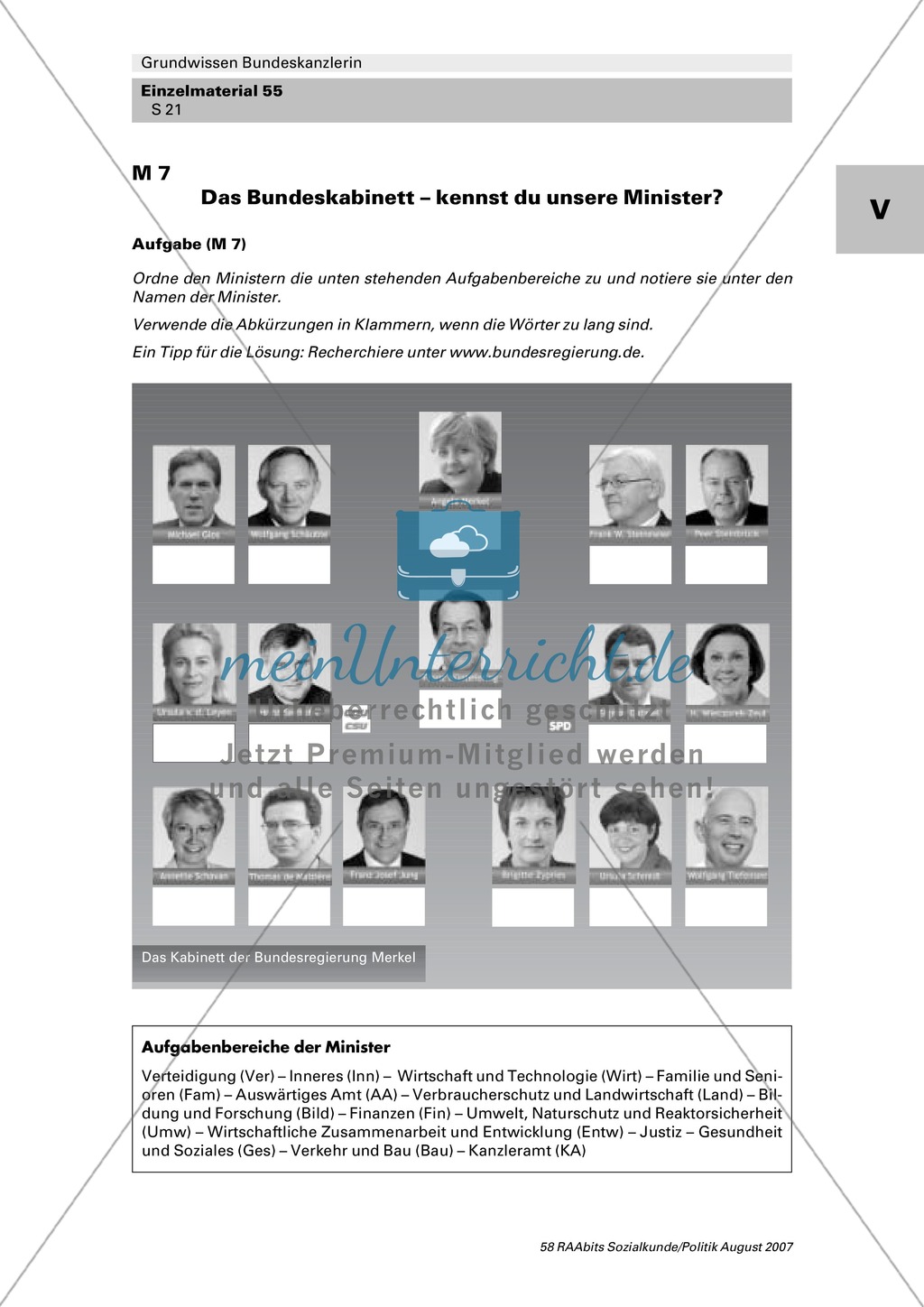 Überblick über das Bundeskabinett und ABC zur Bundesregierung: Arbeitsmaterial mit Erläuterungen Preview 1