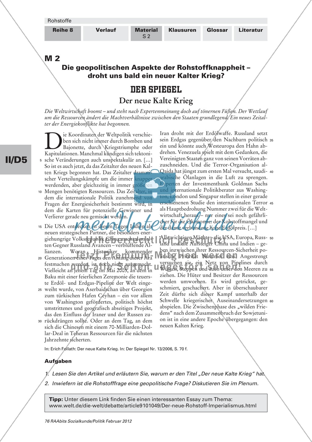 Wie wirkt sich Rohstoffknappheit auf geopolitische Strukturen aus? Arbeitsmaterial mit Erläuterungen Preview 1