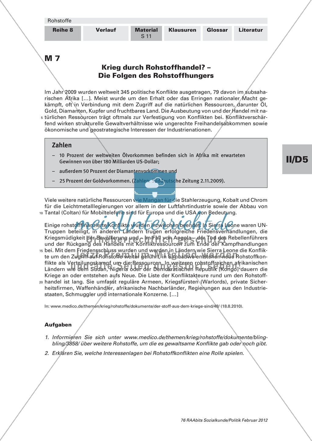 Streit um Land, Öl und Diamanten - warum Rohstoffreichtum auch zu Konflikten führt: Arbeitsmaterial mit Erläuterungen Preview 1