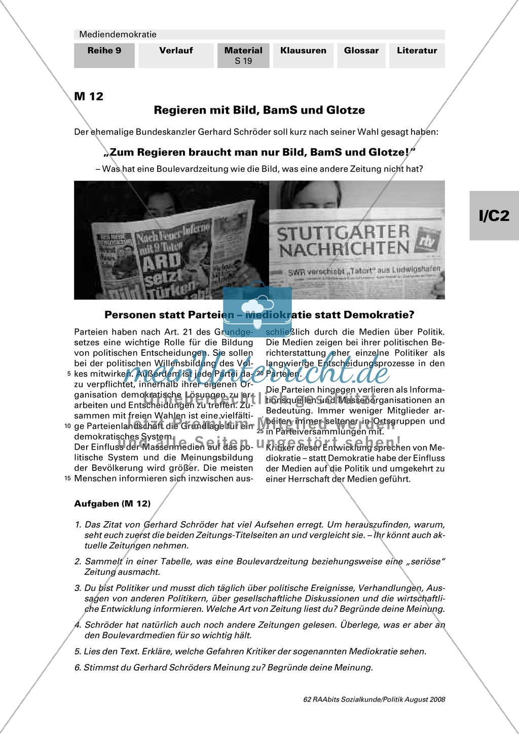 Spiel mit Medien - vom Einfluss von Politikern, Journalisten und Bürgern. Arbeitsmaterial mit Erläuterungen Preview 1