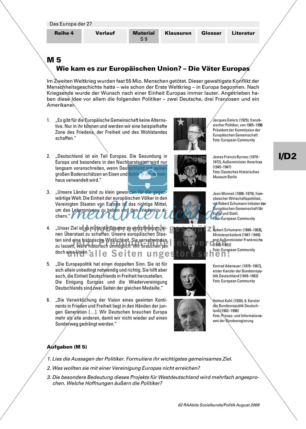 Wie kam es zur Europäischen Union? Die Väter Europas und die Erweiterungsrunden. Arbeitsmaterial mit Erläuterungen Preview 1