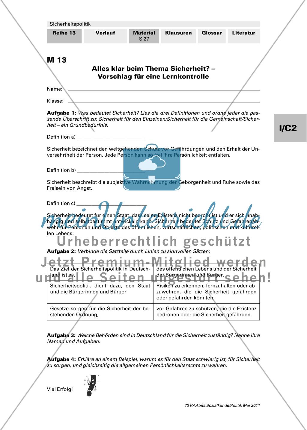 Sicherheit auf Kosten der Freiheit? / Vorbereitung und Durchführung eines Interviews / Lernkontrolle Preview 12