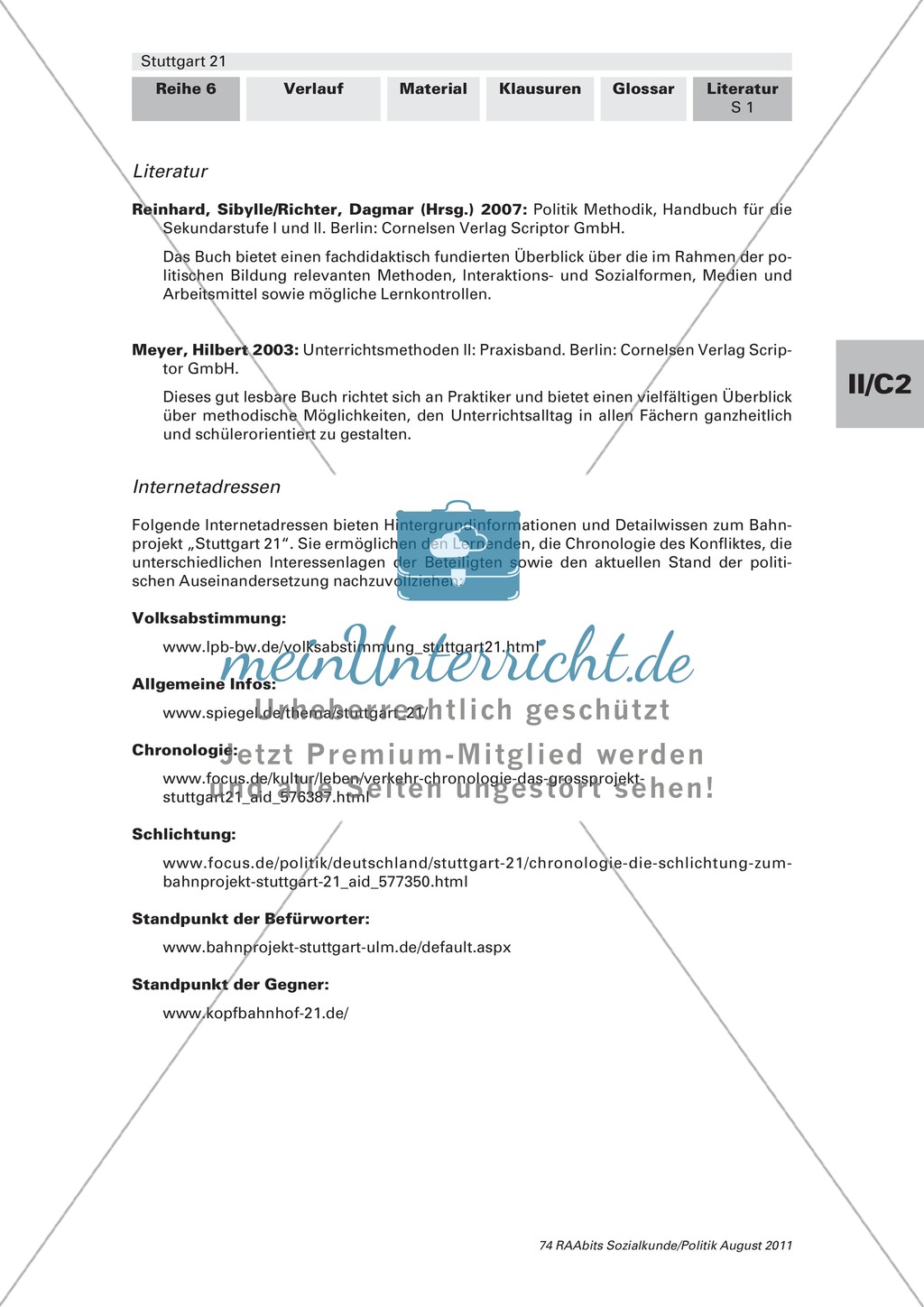 Auswahlbibliografie und Internetadressen zum Thema 'Stuttgart 21' Preview 1
