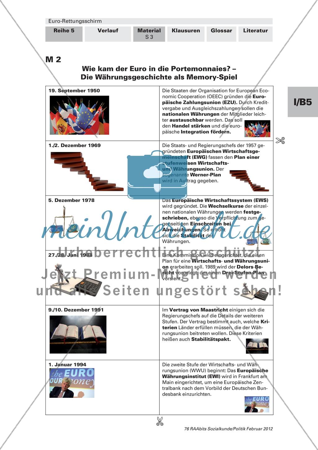 Die Währungsgeschichte als Memory-Spiel / Welche Probleme gibt es in der Eurozone? – Eine Karika-Tour Preview 1