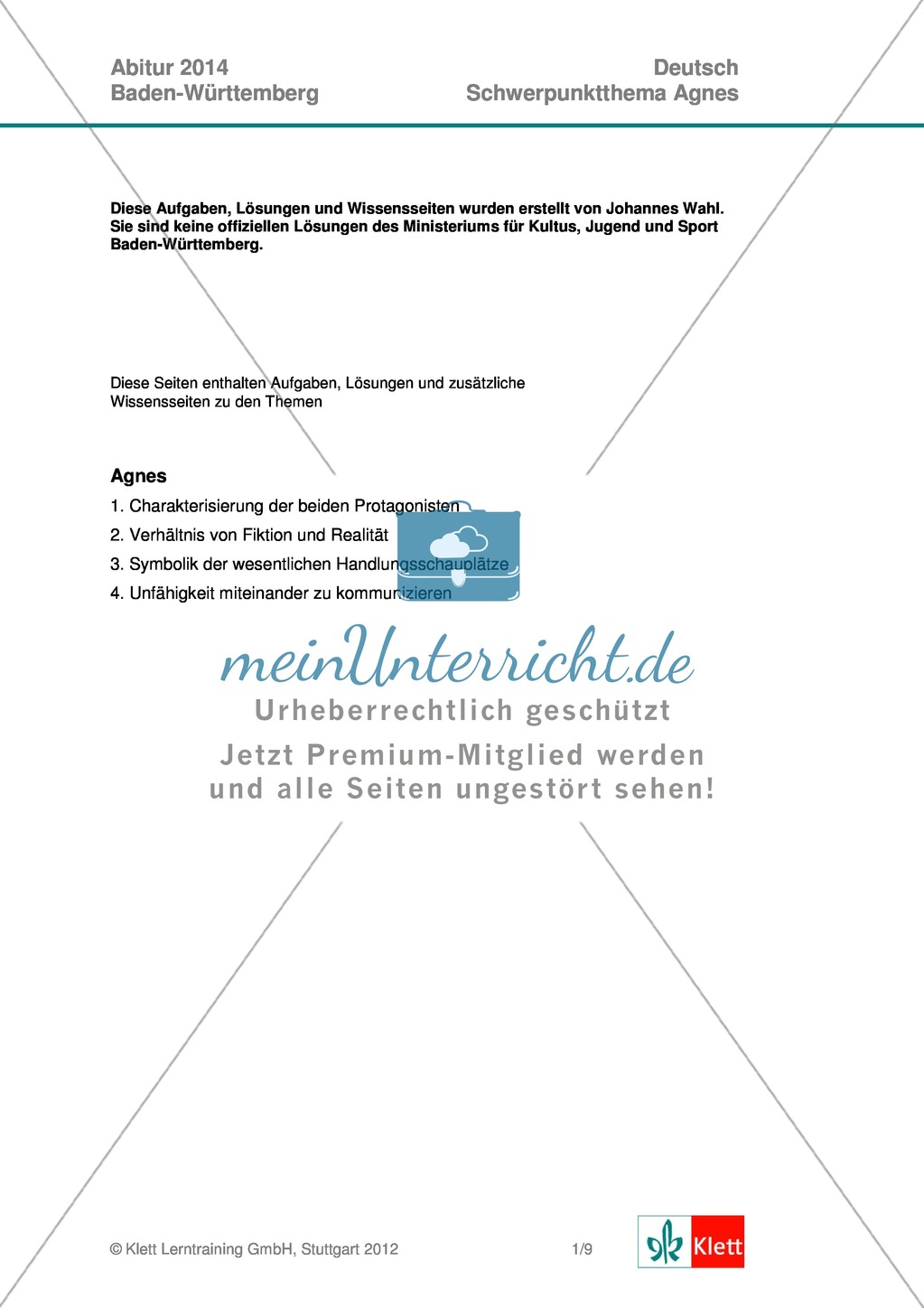 Vollständige Abituraufgabe, Baden-Württemberg, 2014: Fragen zum Roman