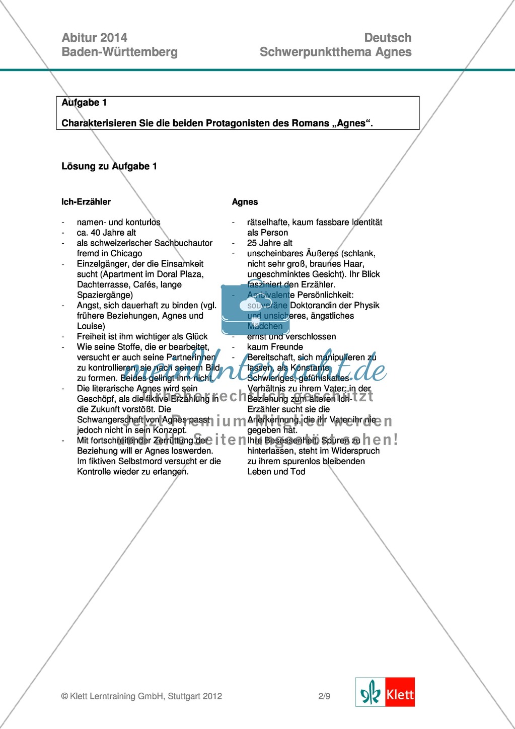 Vollständige Abituraufgabe, Baden-Württemberg, 2014: Fragen zum Roman