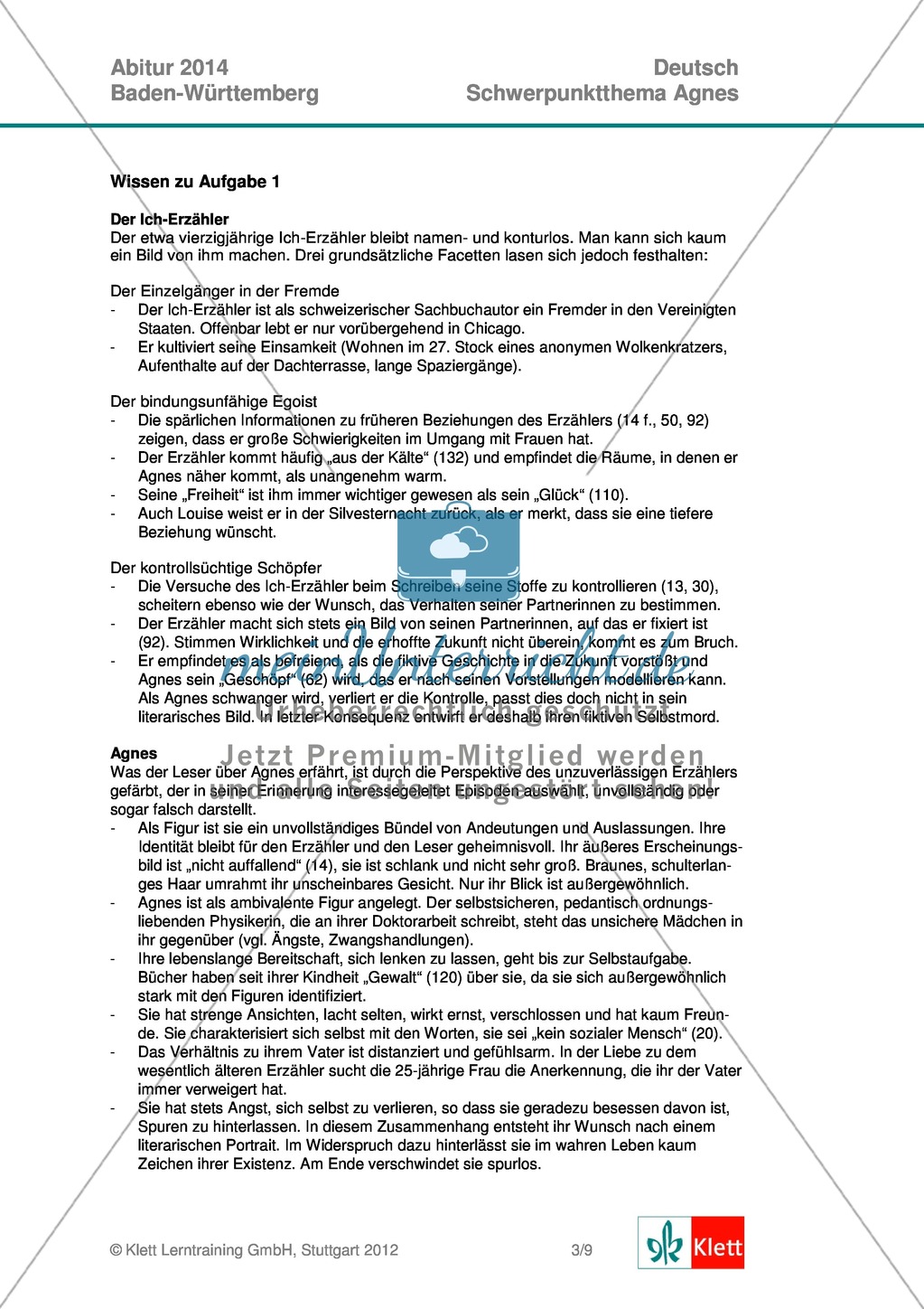 Vollständige Abituraufgabe, Baden-Württemberg, 2014: Fragen zum Roman